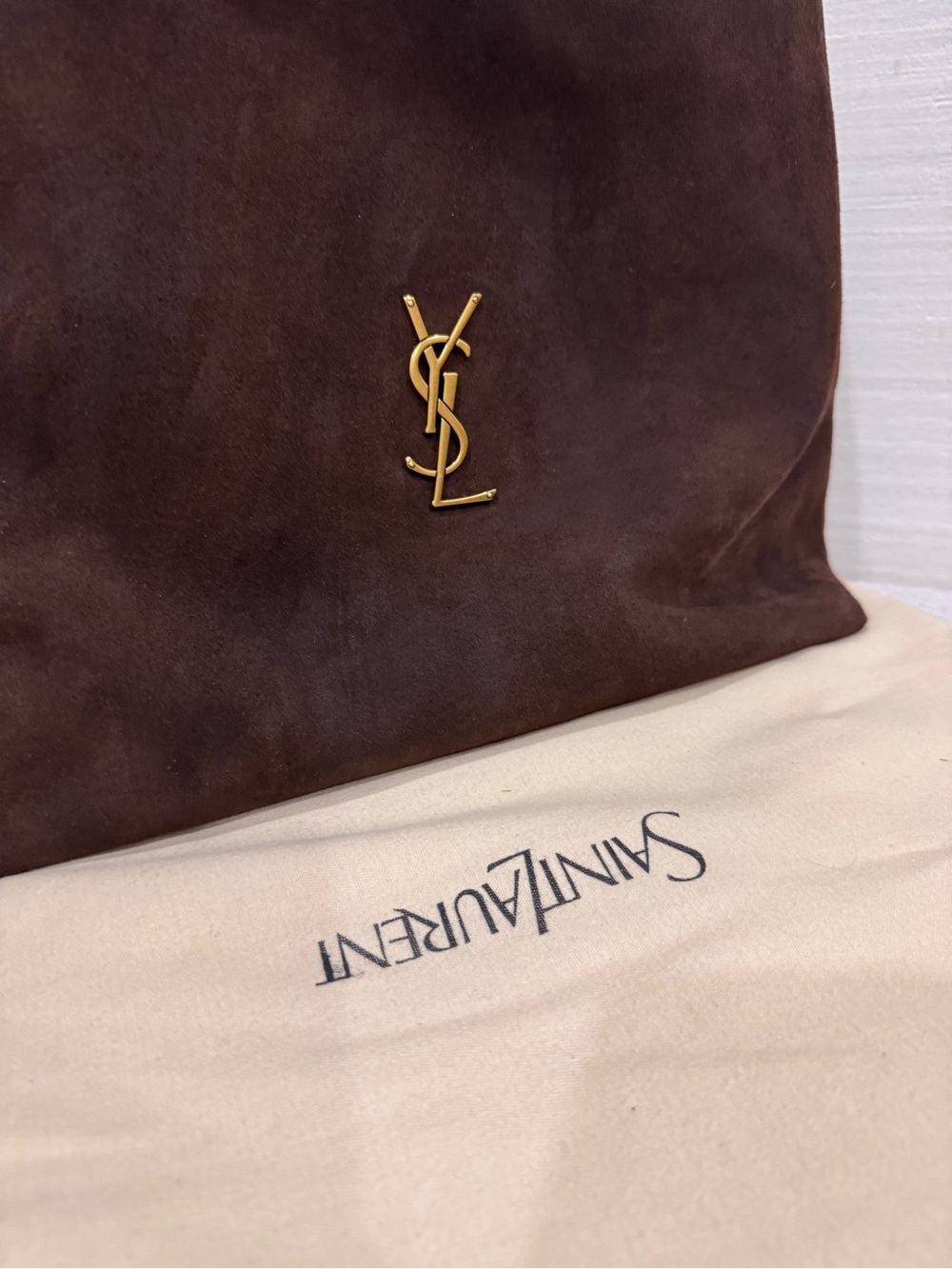 Saint Laurent Brown Suede Tote with Gold Hardware Interior - Picture 5 of 8